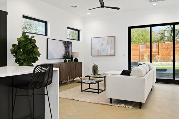 Interior, Living room, Recessed Lighting, Wood Texture Flooring
