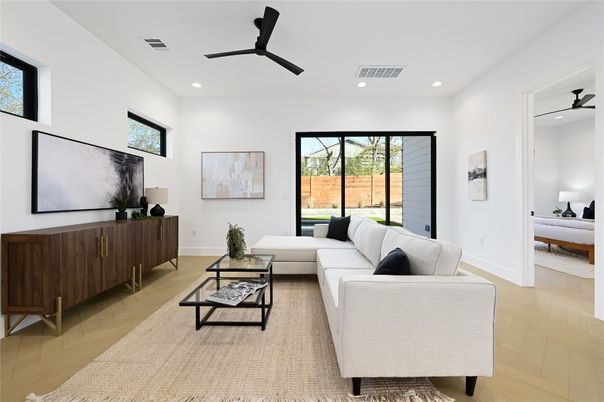 Interior, Living room, Recessed Lighting, Wood Texture Flooring