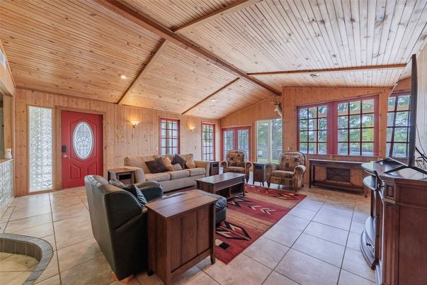 Interior, Living room, Recessed Lighting, Wooden Beams, Wooden Ceilings, Wooden Walls