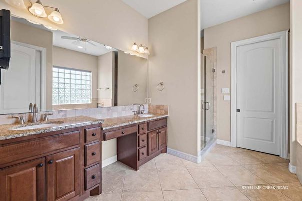Bathroom, Dual Sink Vanities, Glass Shower, Interior