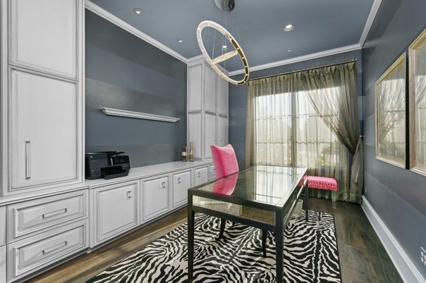 Home Office, Interior, Pendant Lights, Recessed Lighting, Wood Texture Flooring
