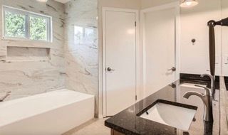 Bathroom, Interior, Marble Walls, Recessed Lighting