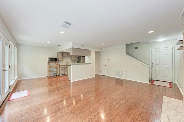 Empty room, Interior, Kitchen, Recessed Lighting, Wood Texture Flooring