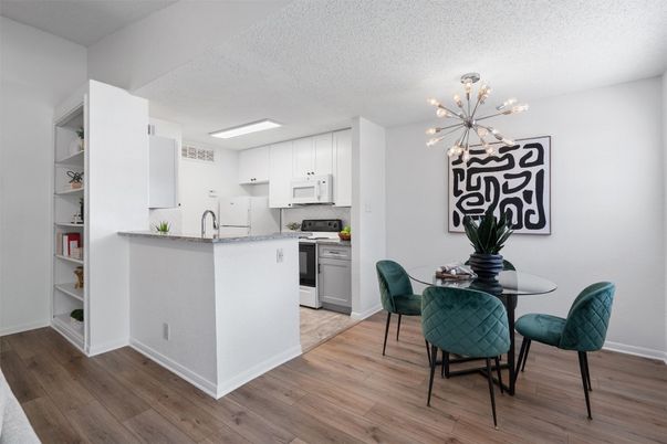 Dining room, Interior, Kitchen, Pendant Lights, Wood Texture Flooring