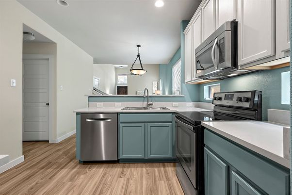 Interior, Kitchen, Stainless Steel Appliances, Wood Texture Flooring