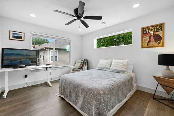Bedroom, Interior, Recessed Lighting, Wood Texture Flooring