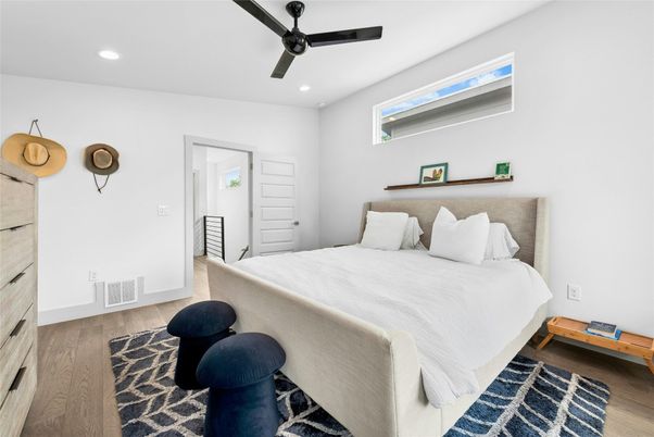 Bedroom, Interior, Recessed Lighting, Wood Texture Flooring