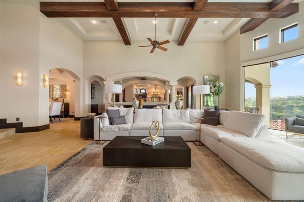 Interior, Living room, Recessed Lighting, Wooden Beams