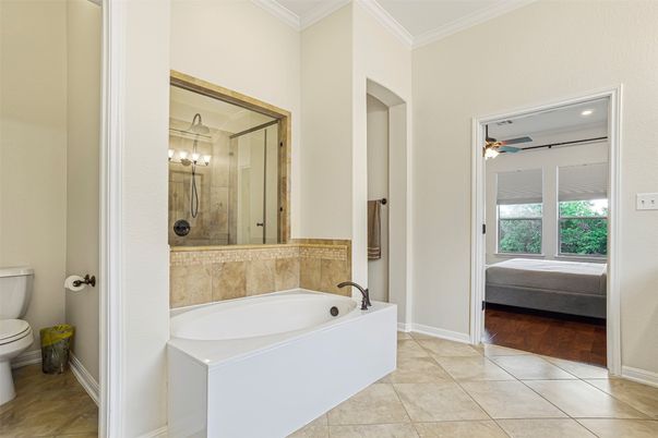 Bathroom, Glass Shower, Interior, Recessed Lighting, Wood Texture Flooring