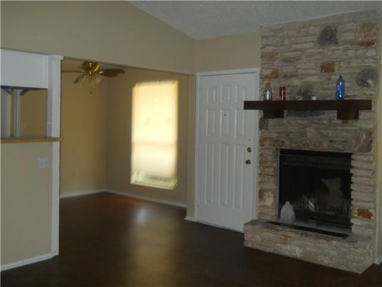 Empty room, Fireplace, Interior, Stone Walls, Wood Texture Flooring