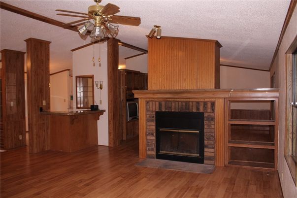 Fireplace, Interior, Pendant Lights, Wood Texture Flooring