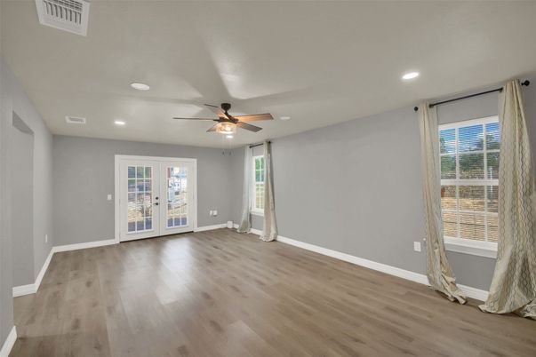 Empty room, Interior, Recessed Lighting, Wood Texture Flooring