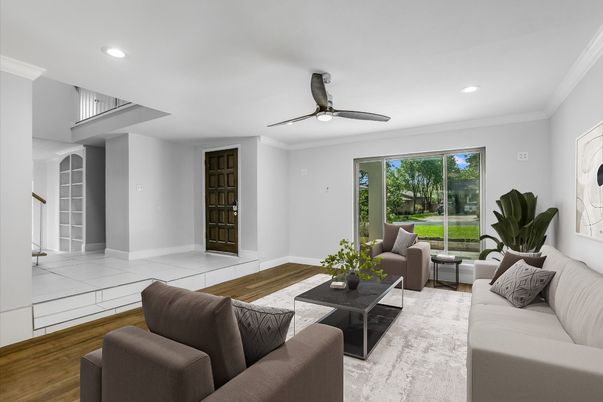 Interior, Living room, Recessed Lighting, Wood Texture Flooring