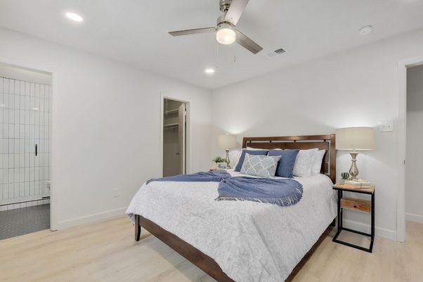 Bedroom, Interior, Recessed Lighting, Wood Texture Flooring