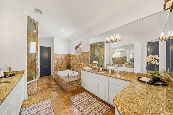 Bathroom, Dual Sink Vanities, Glass Shower, Interior, Recessed Lighting