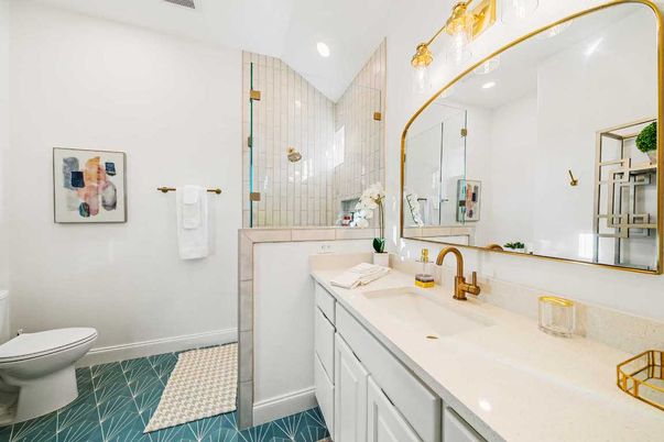 Bathroom, Glass Shower, Interior, Recessed Lighting