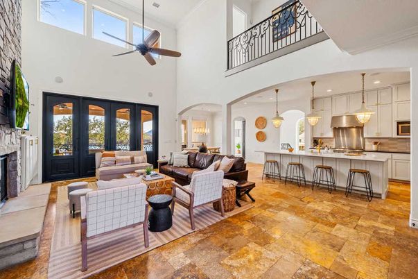 Fireplace, Interior, Kitchen, Living room, Pendant Lights, Recessed Lighting