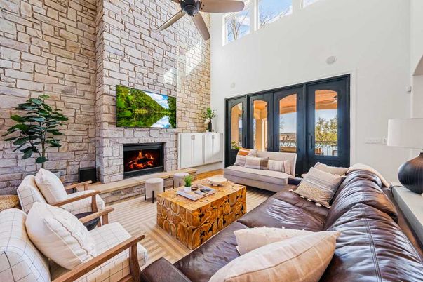 Fireplace, Interior, Living room, Stone Walls