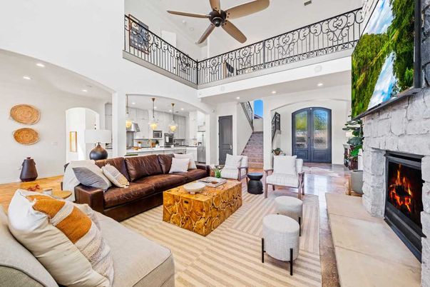 Fireplace, Interior, Kitchen, Living room, Pendant Lights, Recessed Lighting