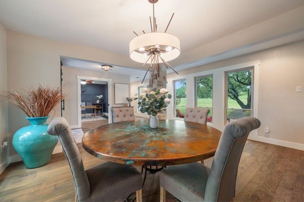 Chandelier, Dining room, Interior, Wood Texture Flooring