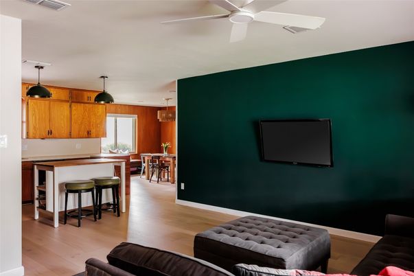 Dining room, Interior, Kitchen, Pendant Lights, Wood Texture Flooring
