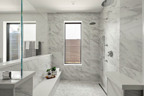 Bathroom, Glass Shower, Interior, Marble, Marble Walls