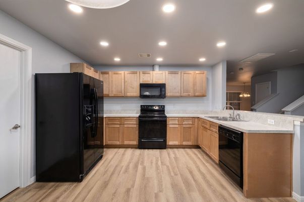 Interior, Kitchen, Recessed Lighting, Wood Texture Flooring