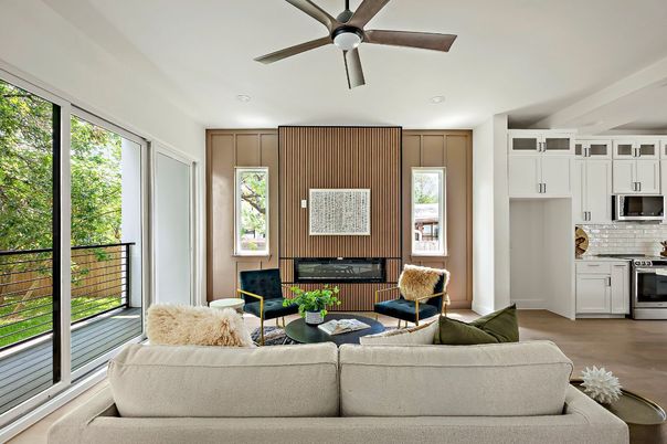 Interior, Kitchen, Living room, Recessed Lighting, Stainless Steel Appliances, Wood Texture Flooring