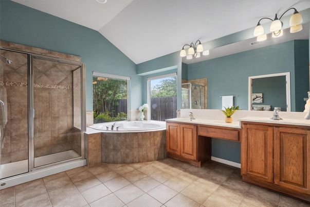Bathroom, Dual Sink Vanities, Glass Shower, Interior
