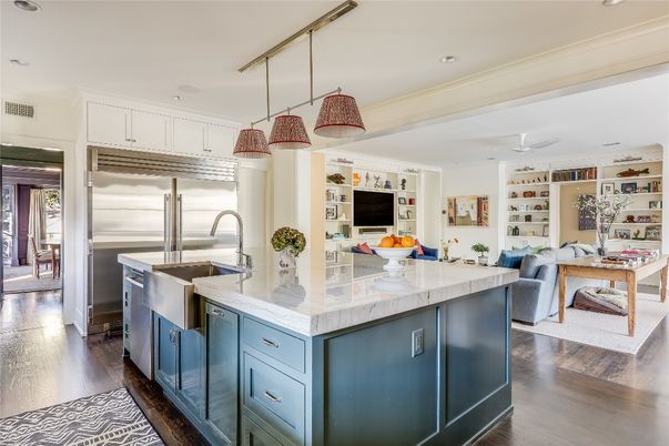 Interior, Kitchen, Living room, Pendant Lights, Recessed Lighting, Stainless Steel Appliances, Wood Texture Flooring