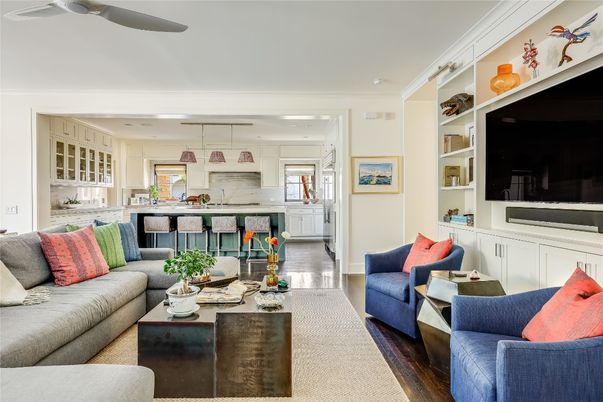 Interior, Kitchen, Living room, Pendant Lights, Wood Texture Flooring