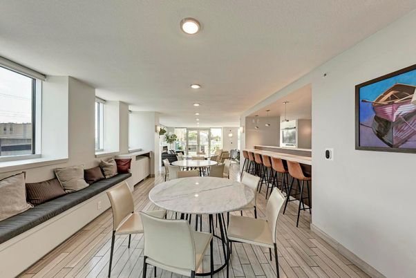 Dining room, Interior, Pendant Lights, Recessed Lighting, Wood Texture Flooring