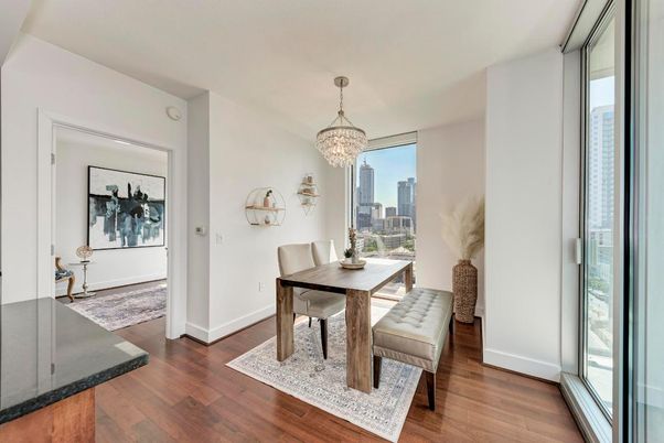 Chandelier, Dining room, Interior, Wood Texture Flooring