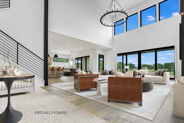 Dining room, Interior, Living room, Pendant Lights, Recessed Lighting, Wood Texture Flooring