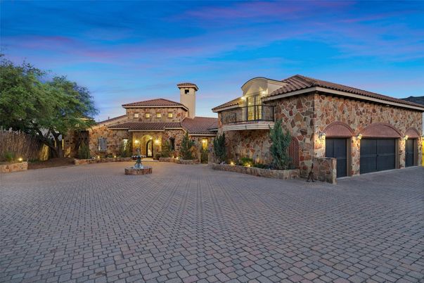 Attached, Backyard, Exterior, Facade, Brick Facade, Mediterranean