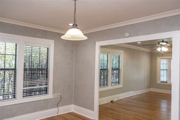 Empty room, Interior, Pendant Lights, Recessed Lighting, Wood Texture Flooring