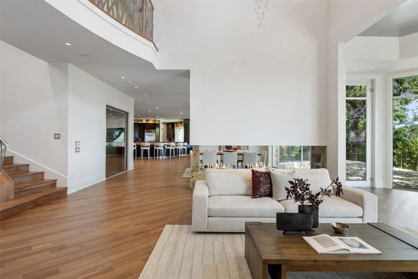 Dining room, Interior, Kitchen, Living room, Recessed Lighting, Wood Texture Flooring