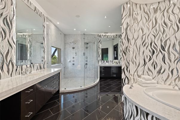 Bathroom, Dual Sink Vanities, Glass Shower, Interior, Recessed Lighting