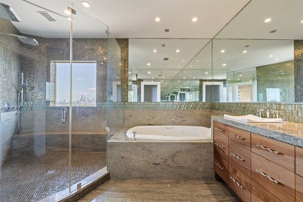 Bathroom, Glass Shower, Interior, Recessed Lighting