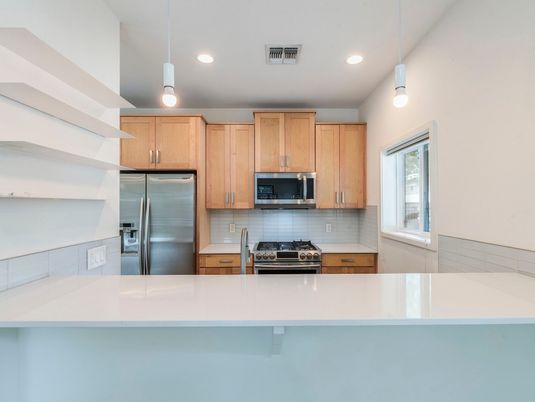 Interior, Kitchen, Pendant Lights, Recessed Lighting, Stainless Steel Appliances