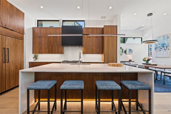Interior, Kitchen, Pendant Lights, Recessed Lighting, Wood Texture Flooring