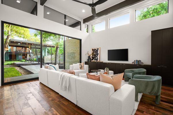 Interior, Living room, Recessed Lighting, Wood Texture Flooring