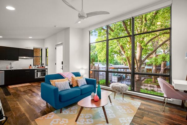 Interior, Kitchen, Living room, Recessed Lighting, Wood Texture Flooring