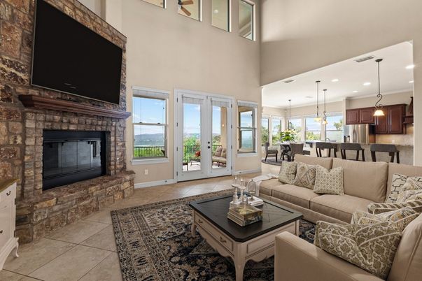 Dining room, Fireplace, Interior, Kitchen, Living room, Pendant Lights, Recessed Lighting