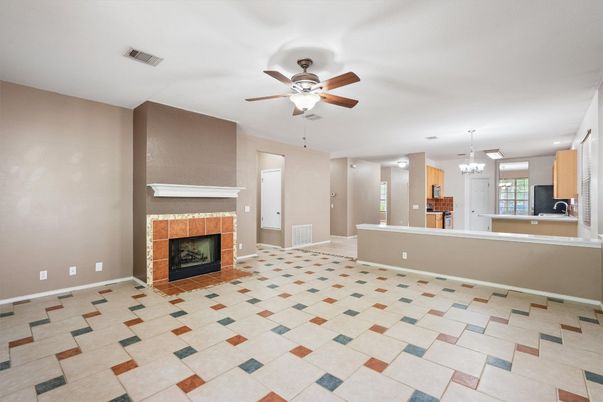 Chandelier, Empty room, Fireplace, Interior, Recessed Lighting