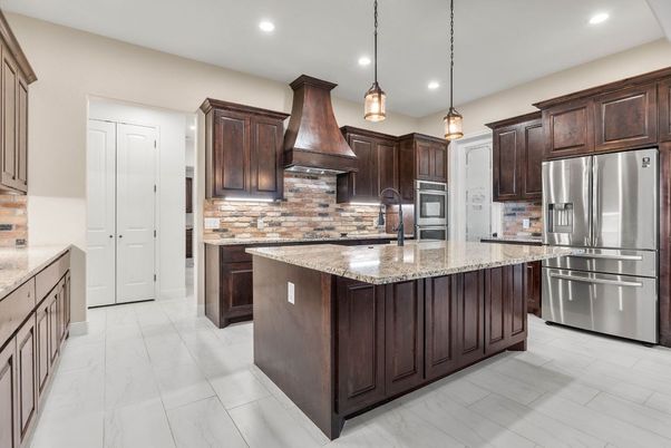 Interior, Kitchen, Marble, Pendant Lights, Recessed Lighting, Stainless Steel Appliances