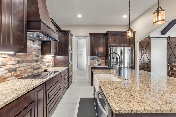 Interior, Kitchen, Marble, Pendant Lights, Recessed Lighting, Stainless Steel Appliances