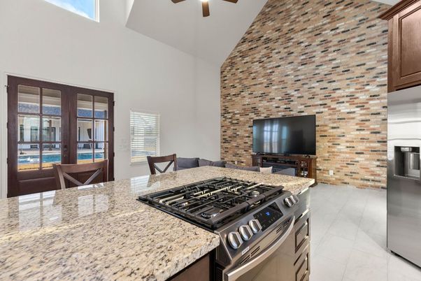 Interior, Kitchen, Stainless Steel Appliances, Stone Walls
