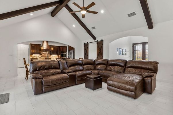 Dining room, Interior, Kitchen, Living room, Recessed Lighting, Wooden Beams