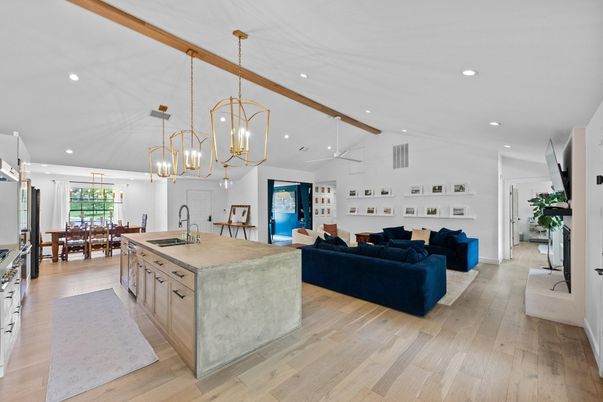 Dining room, Interior, Kitchen, Living room, Pendant Lights, Recessed Lighting, Wood Texture Flooring